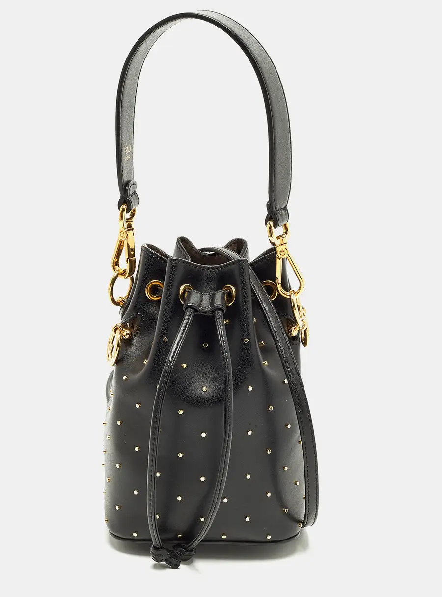 Fendi Mon Tresor Mini Black Leather Studded Bucket Bag