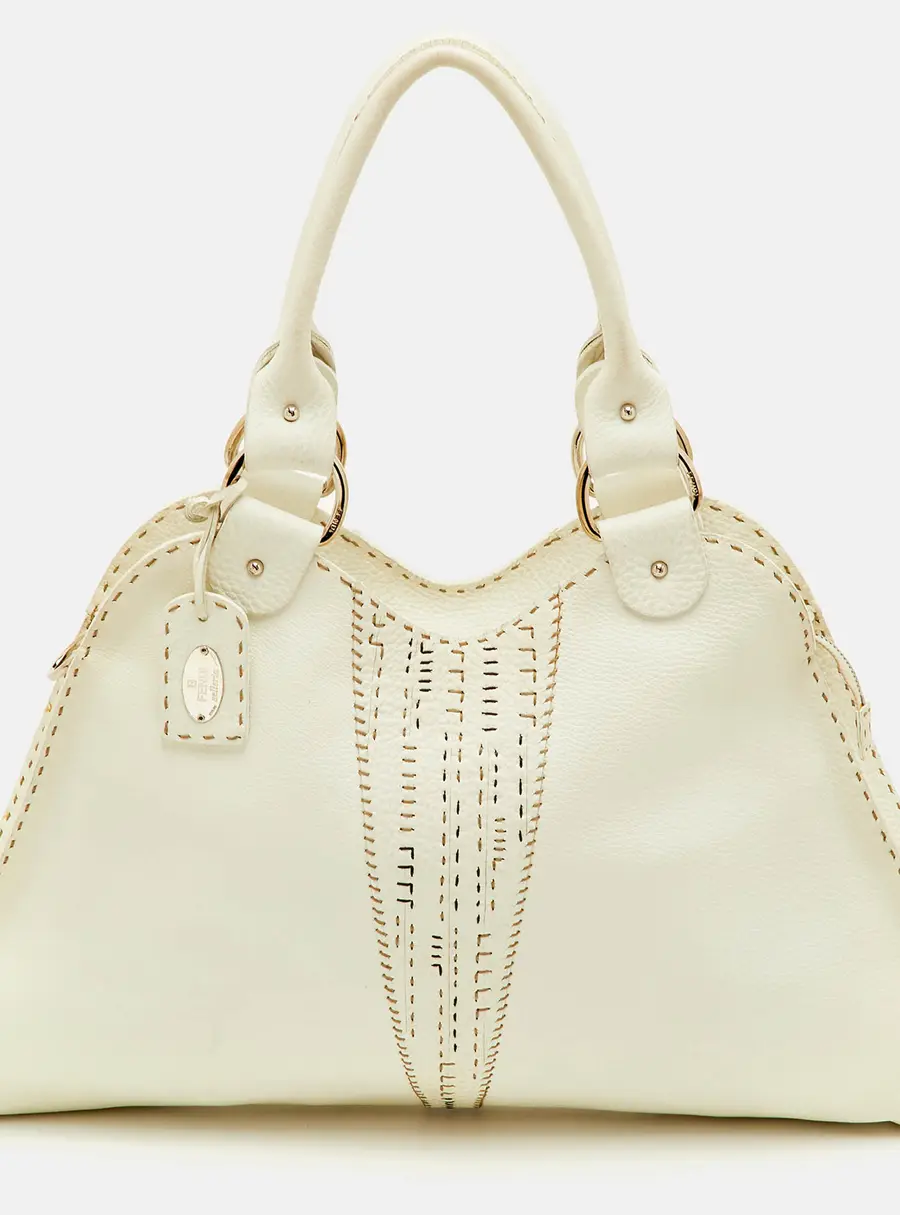 Fendi Devil Trapezio Off White Selleria Leather Shoulder Bag