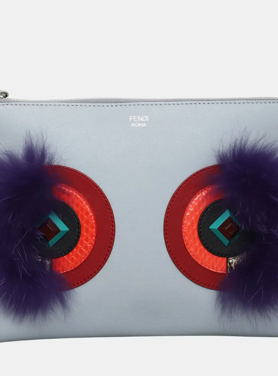 Fendi Monster Light Blue Leather Clutch Bag