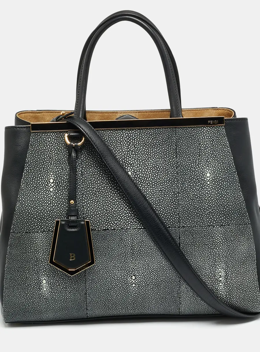 Fendi 2Jours Medium Black Leather and Stingray Tote
