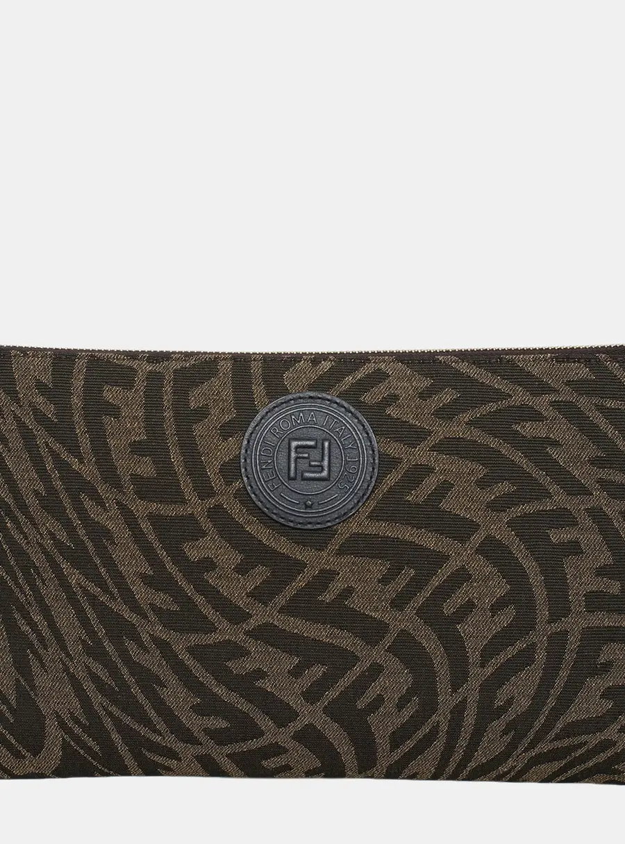 Fendi Vertigo Zip Pouch Black Monogram Canvas Clutch Bag