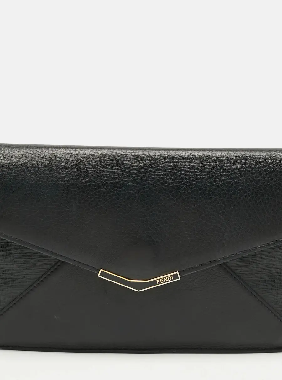 Fendi 2Jours Envelope Black Leather Clutch