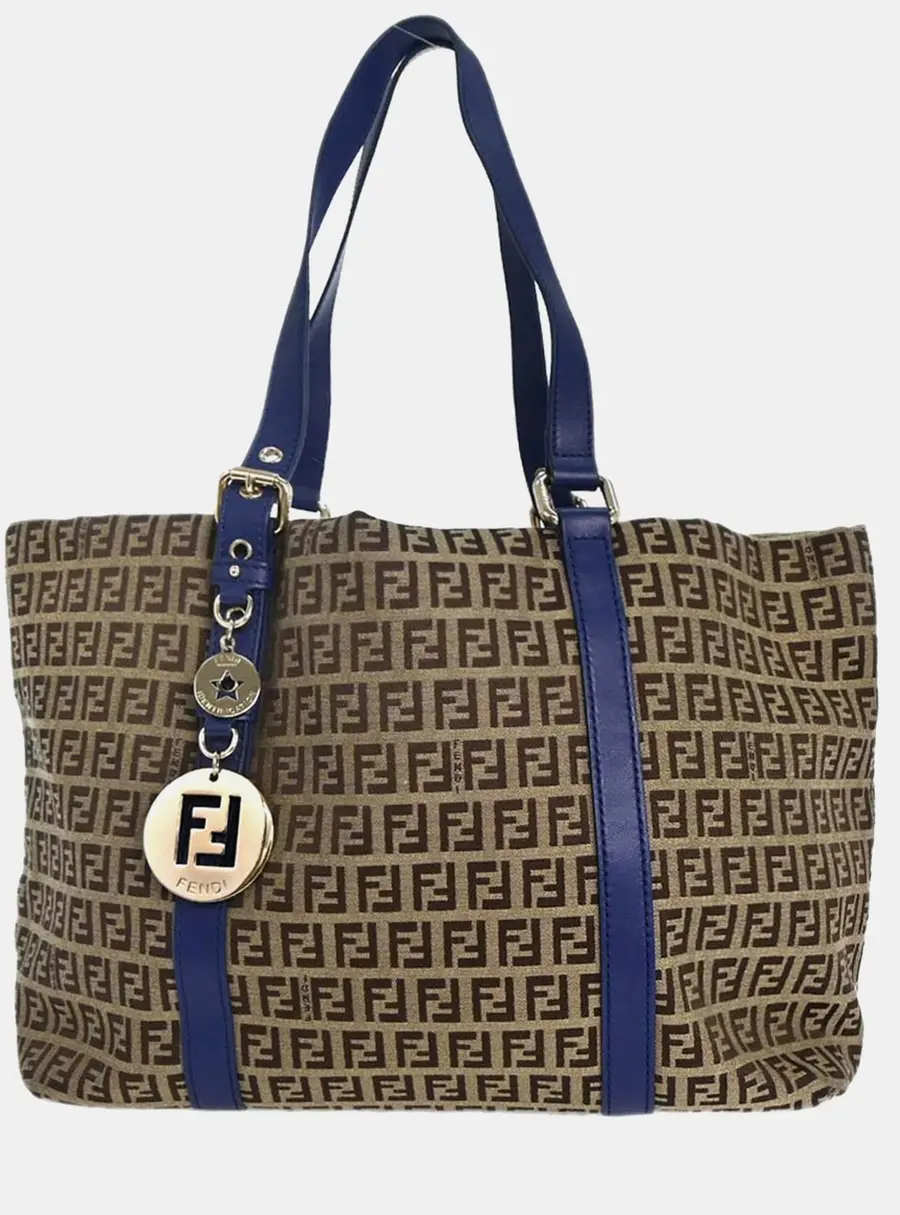 Fendi Beige Blue Zucchino Tote Bag