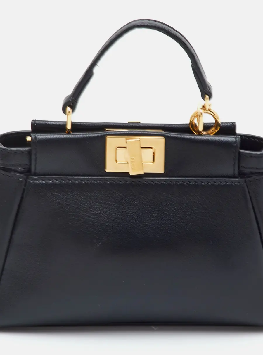 Fendi Peekaboo Micro Black Leather Top Handle Bag