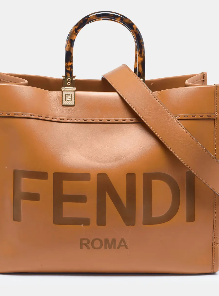 Fendi Sunshine Medium Brown Leather Shopper Tote