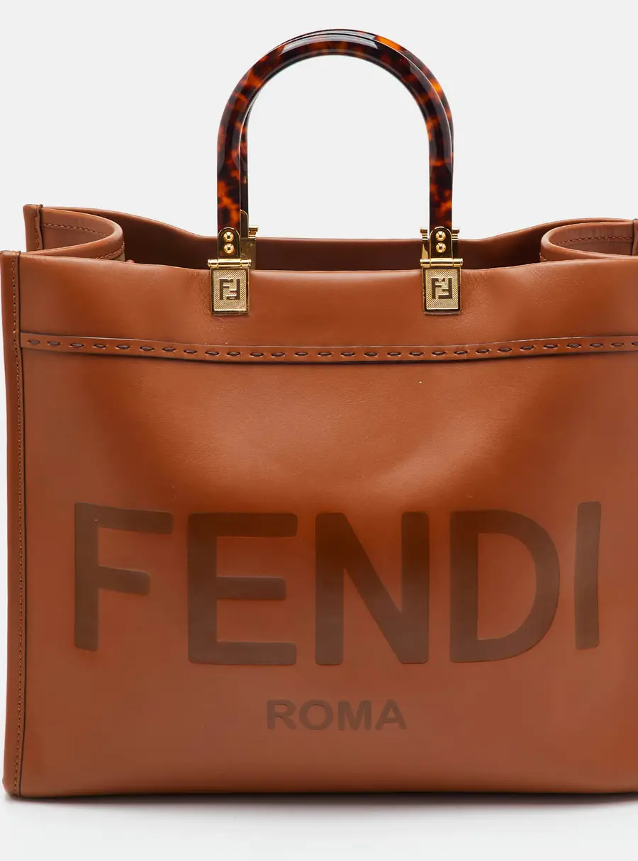 Fendi Sunshine Large Brown Leather Shopper Tote