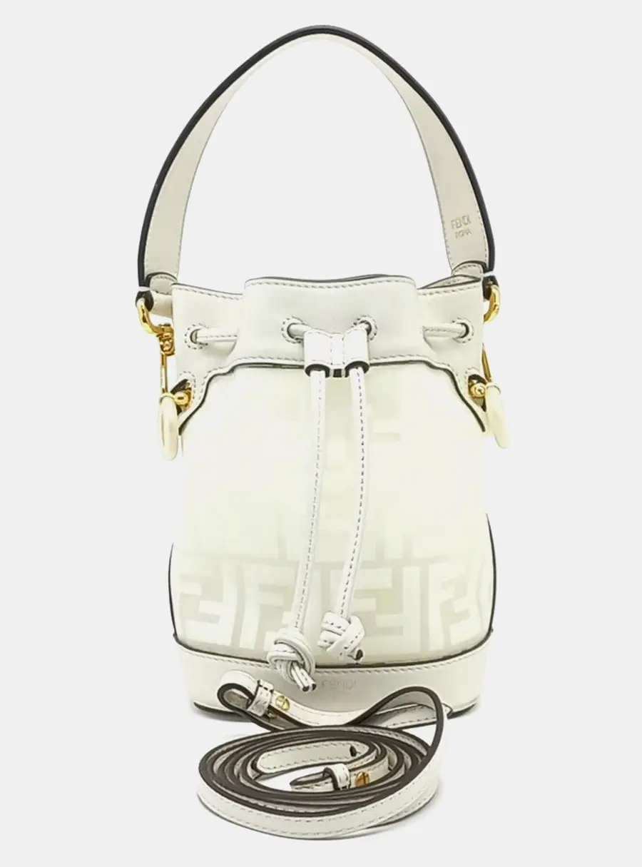 Fendi White Leather Montrejo Mini Bucket Bag