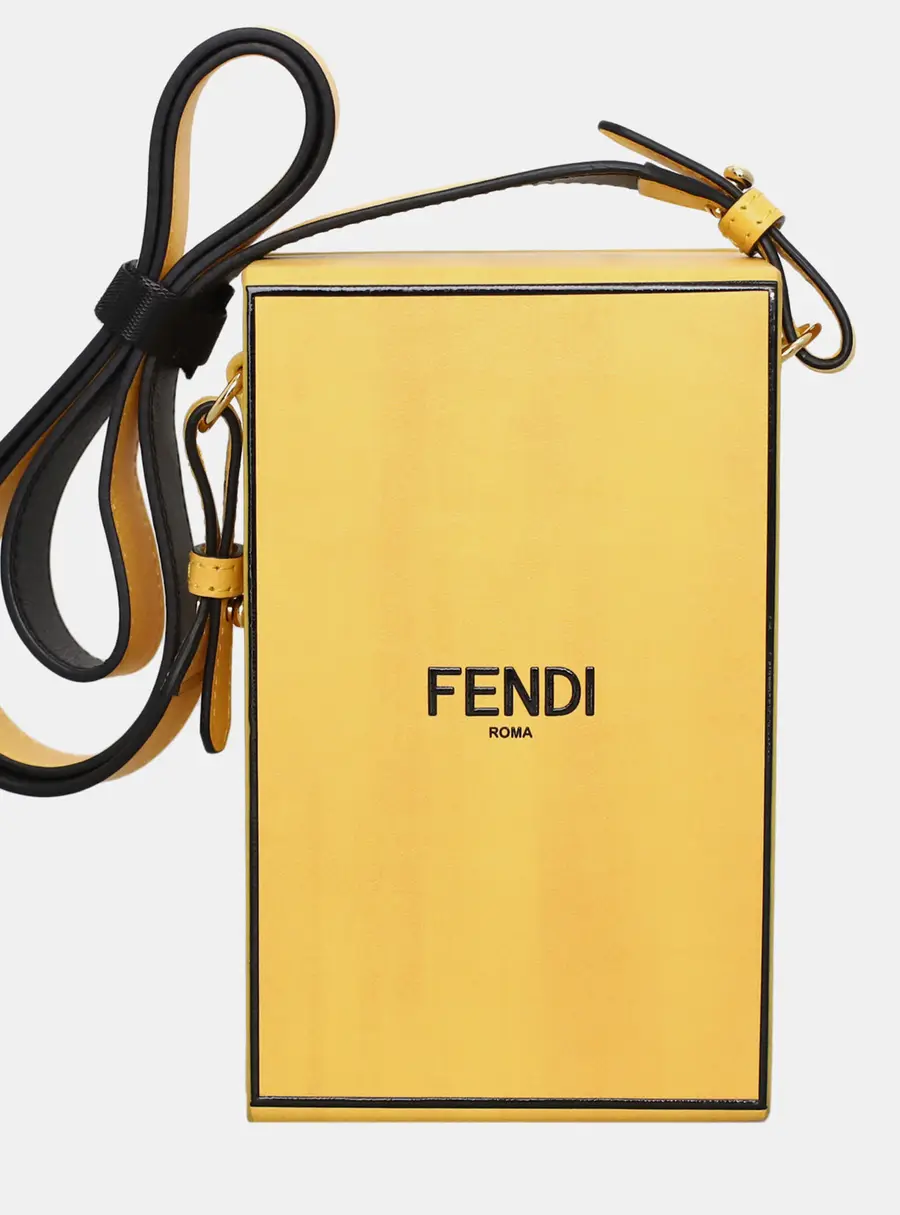 Fendi Vertical Box Mini Yellow Calfskin Leather Crossbody Bag