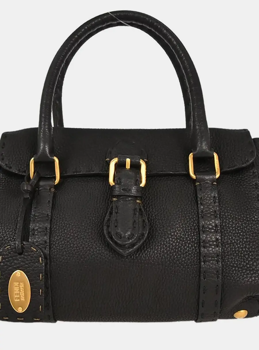 Fendi Mini Linda Black Selleria Leather Top Handle Bag