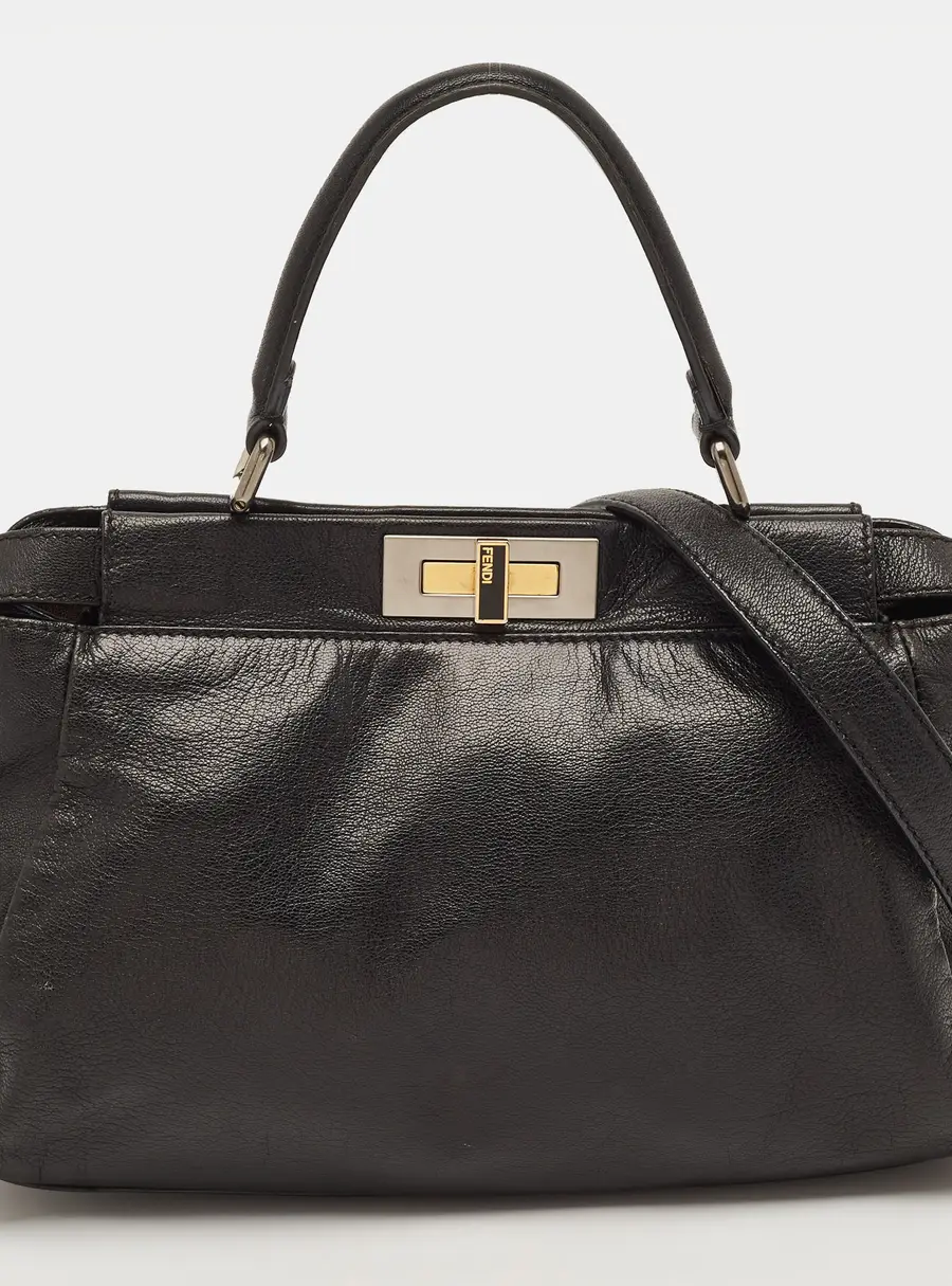 Fendi Peekaboo Medium Black Leather Top Handle Bag