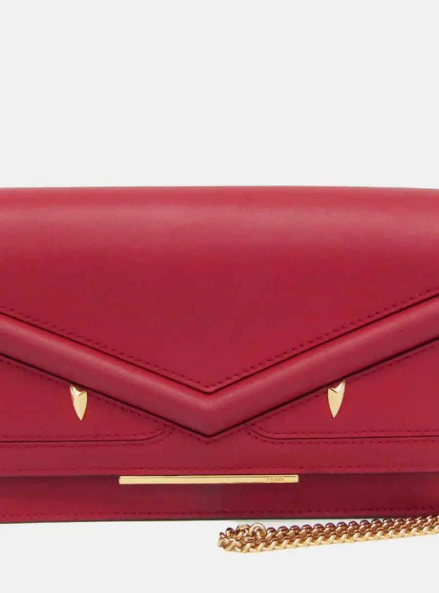 Fendi Bag Bugs Red Leather Wallet on Chain