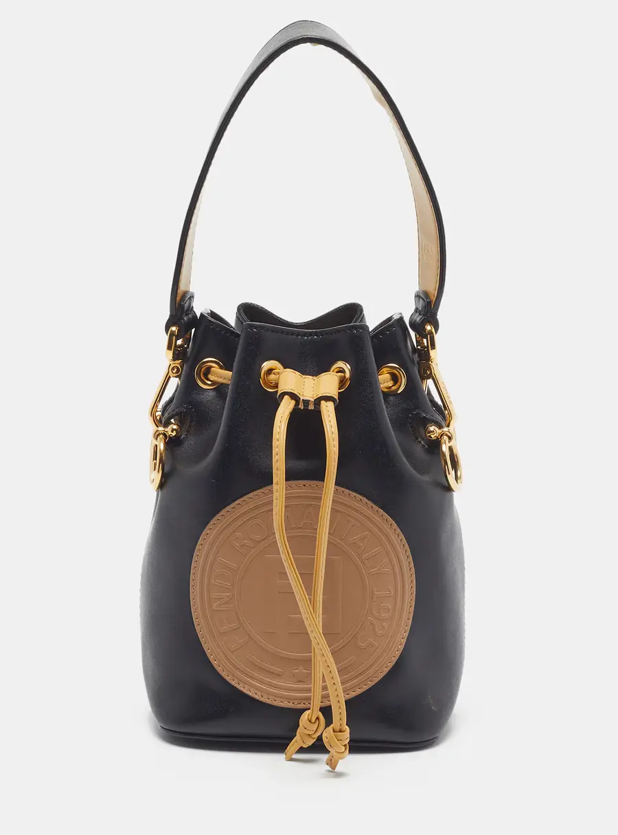 Fendi Mon Tresor Mini Black/Beige Leather Bucket Bag