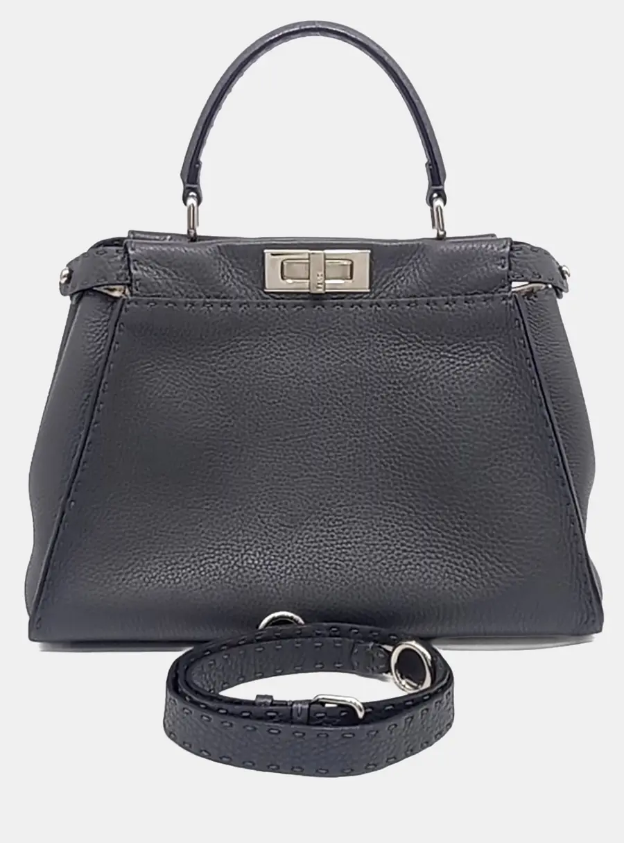 Fendi Peekaboo Medium Grey Selleria Leather Top Handle Bag