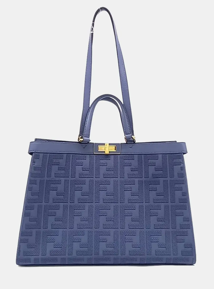 Fendi Peekaboo X Medium Blue Leather Satchel Bag