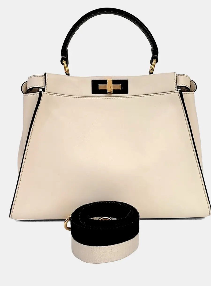Fendi Peekaboo Regular White Leather Top Handle Bag