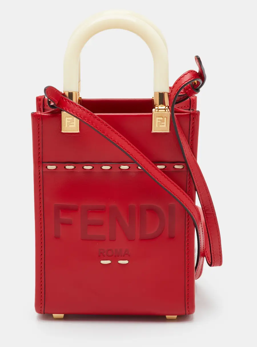Fendi Sunshine Mini Red Leather Shopper Tote
