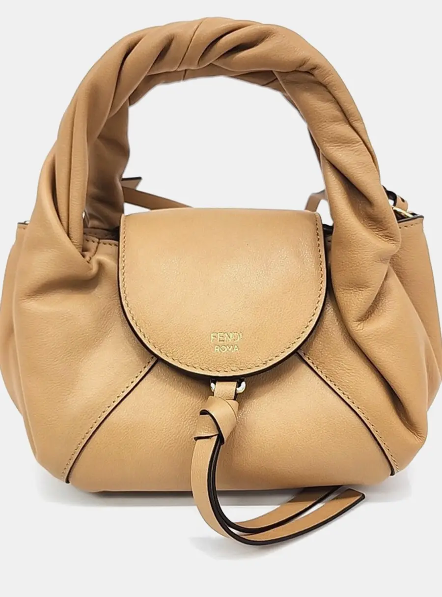 Fendi Spy Mini Beige Leather Top Handle Bag