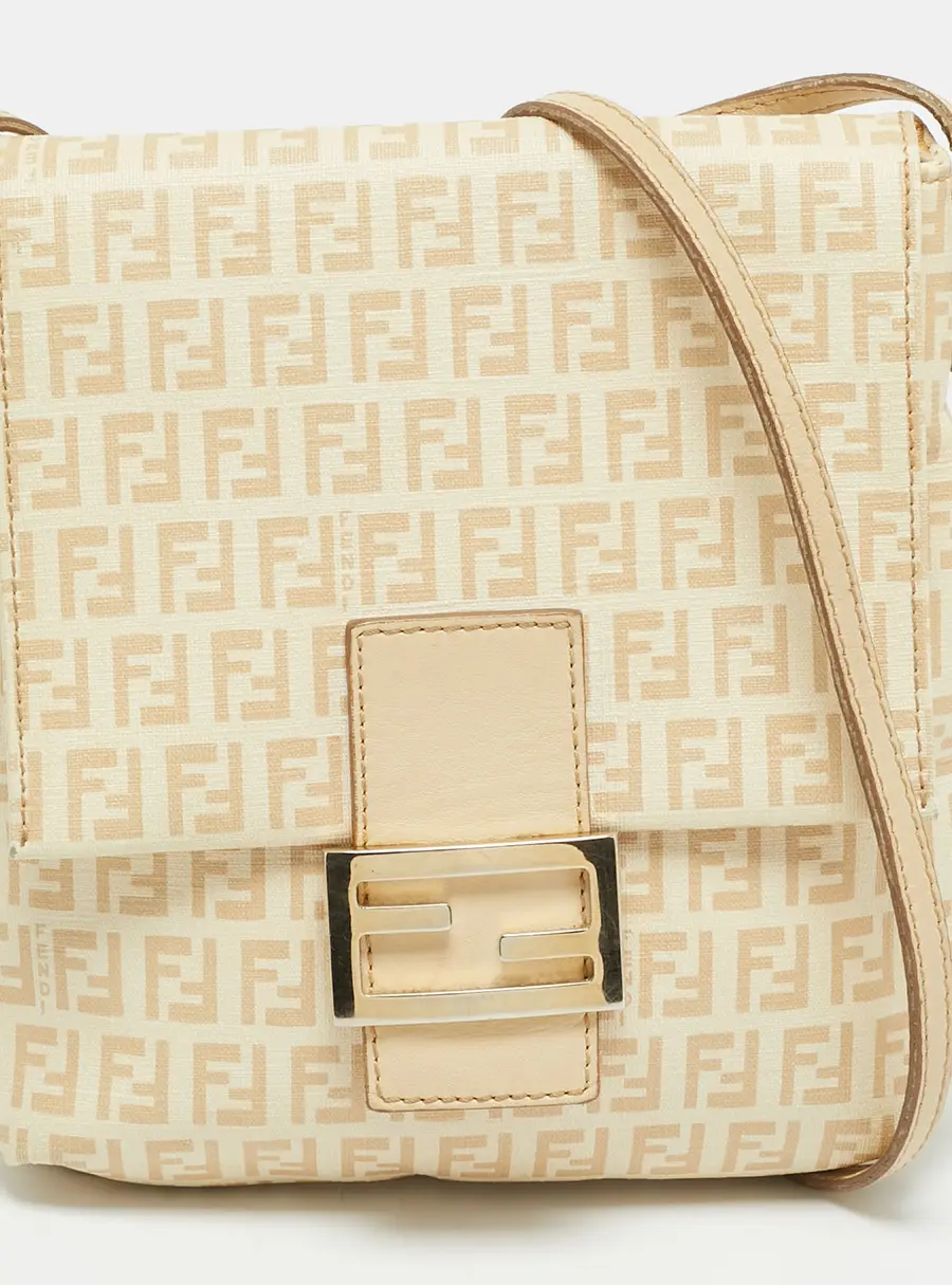 Fendi Beige Zucchino Coated Canvas Messenger Bag