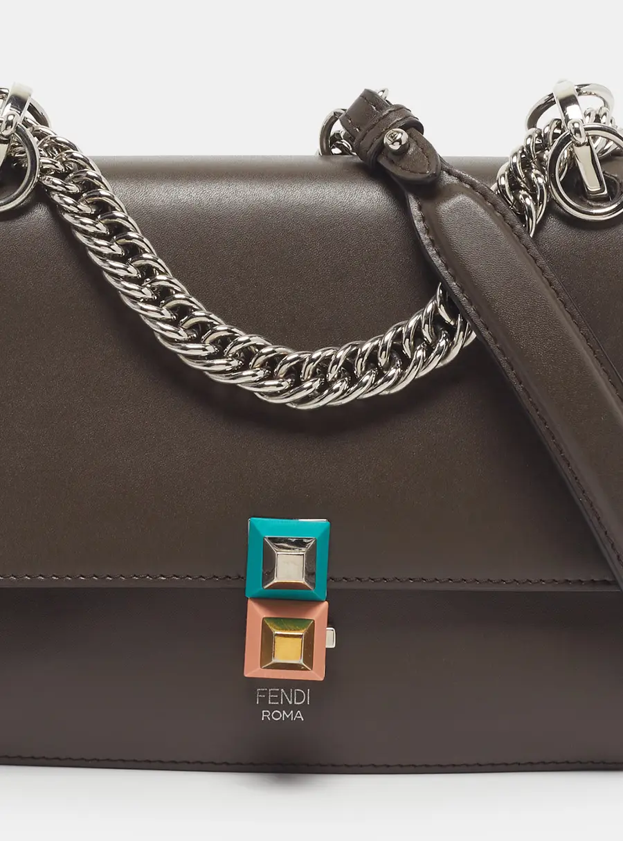 Fendi Kan I Mini Brown Leather Shoulder Bag