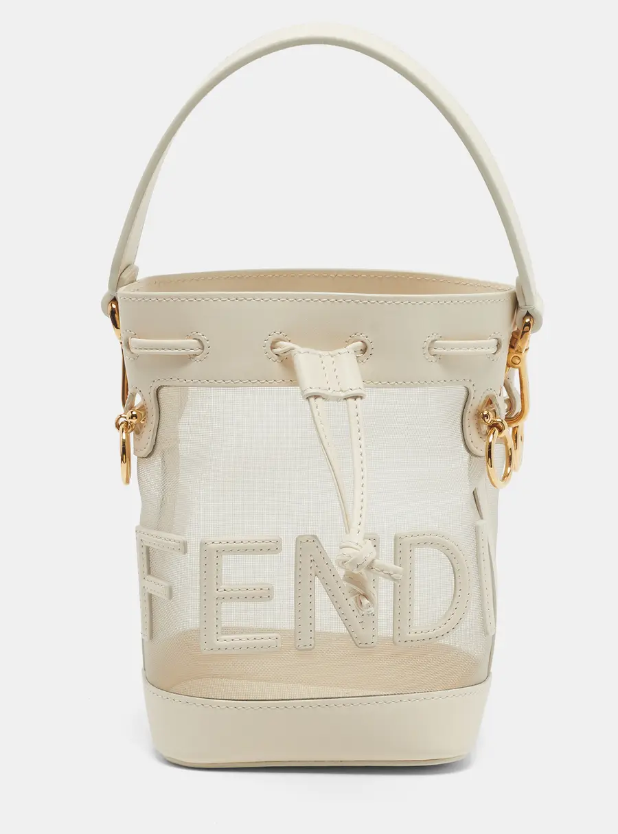 Fendi Mon Tresor Mini Off White Mesh and Leather Bucket Bag