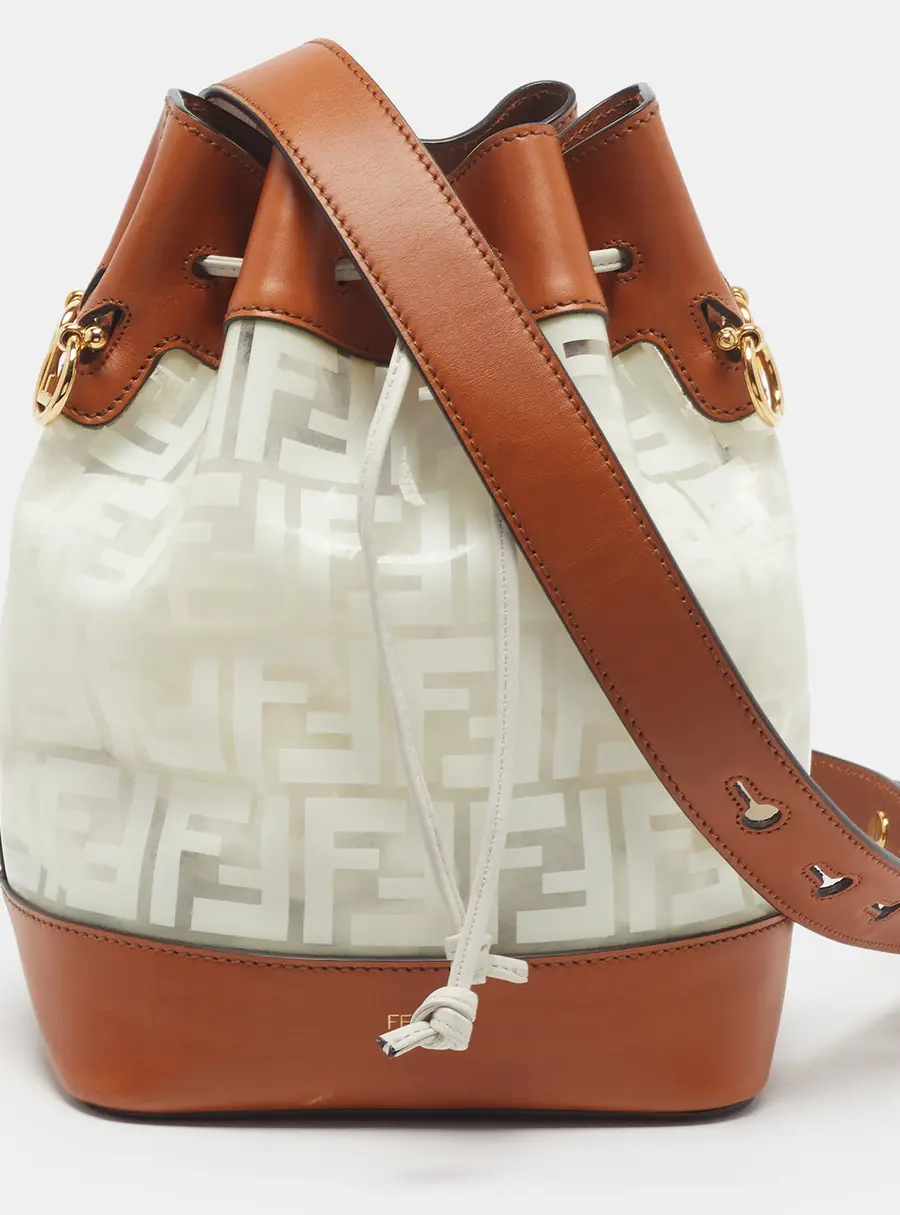 Fendi Mon Tresor Grande White/Tan Zucca PVC and Leather Bucket Bag