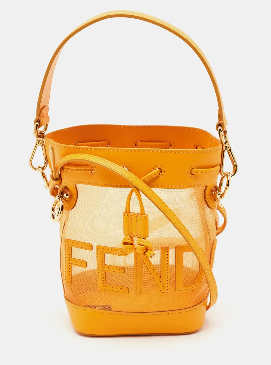 Fendi Mon Tresor Mini Orange Mesh and Leather Bucket Bag
