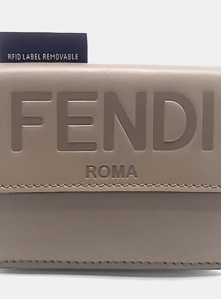 Fendi Micro Trifold Wallet Grayish Brown Leather Wallet Bag