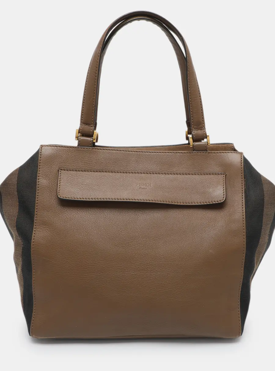 Fendi Brown/Tobacco Pequin Canvas,Suede and Leather Satchel