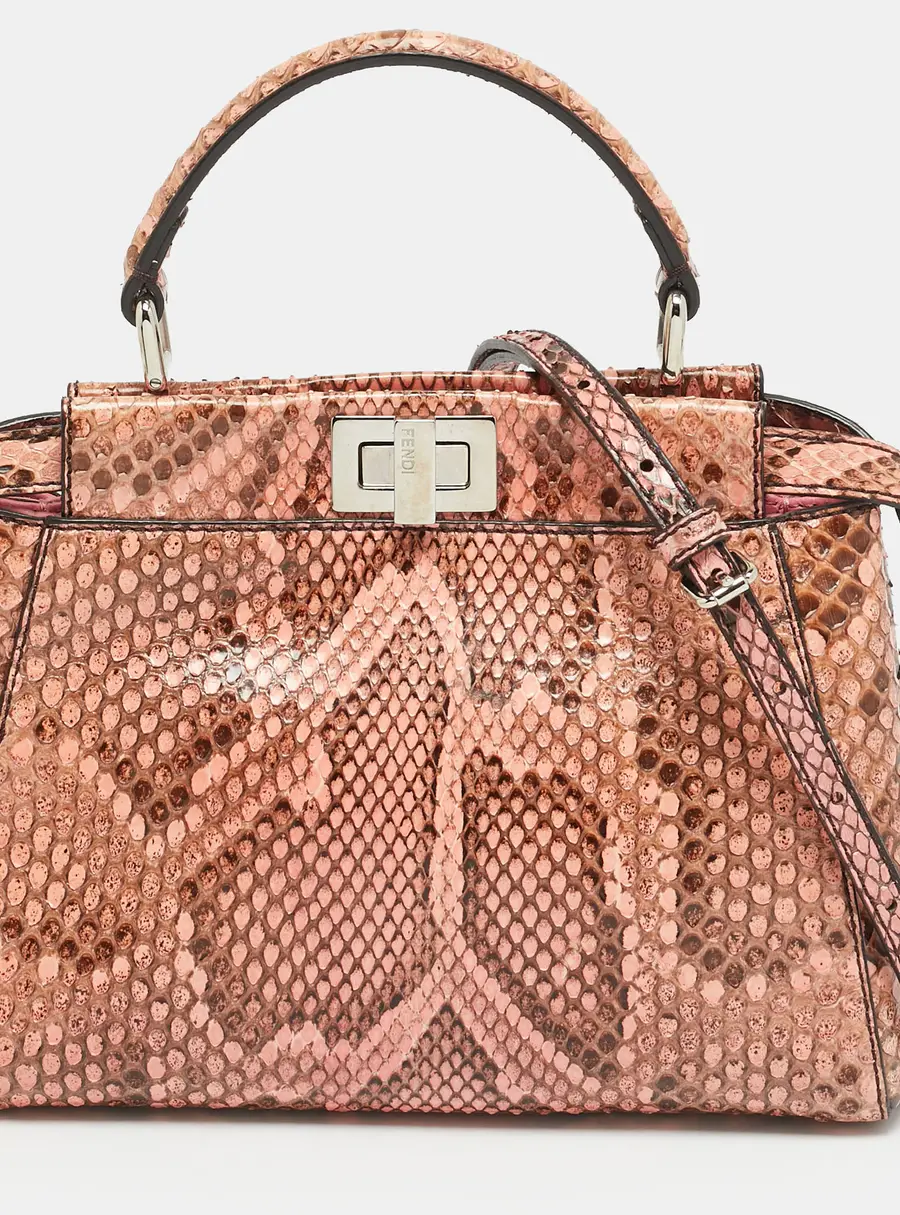 Fendi Peekaboo Mini Pink Python Top Handle Bag