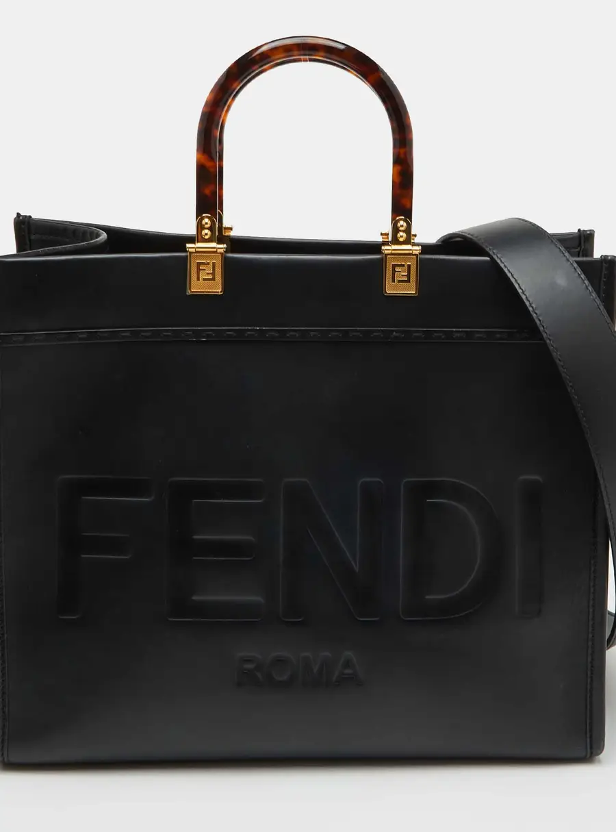 Fendi Sunshine Medium Black Leather Shopper Tote