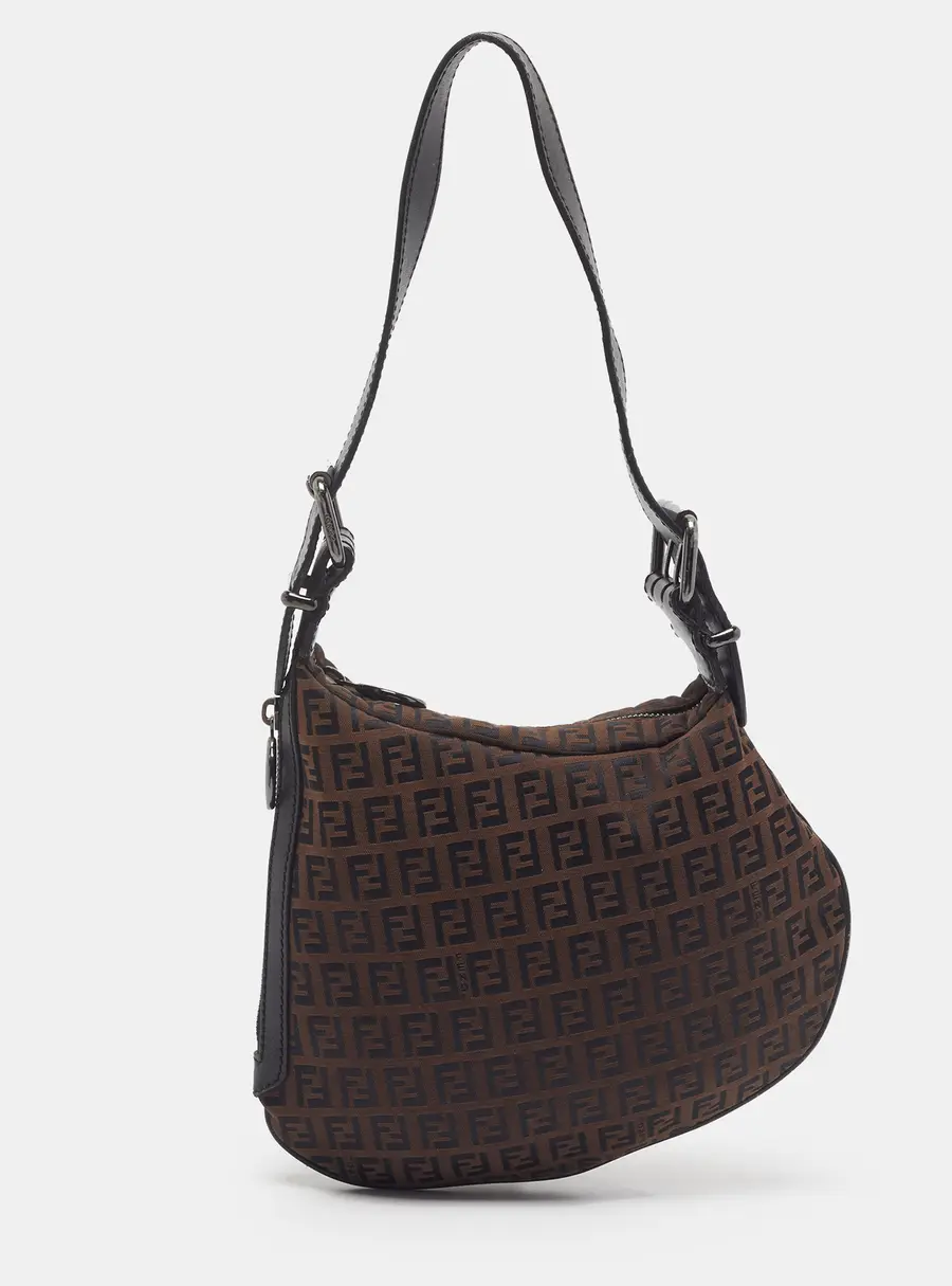 Fendi Oyster Brown/Black Zucchino Canvas Hobo