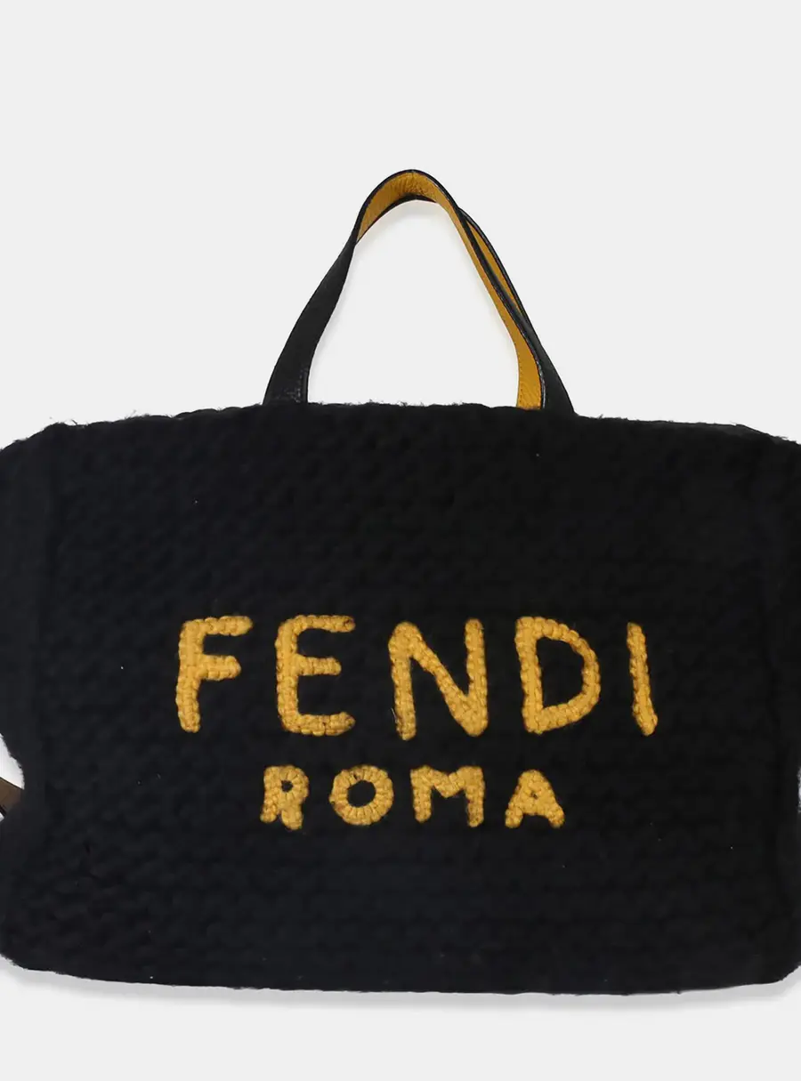Fendi Roma Tote Black Wool Shoulder Bag