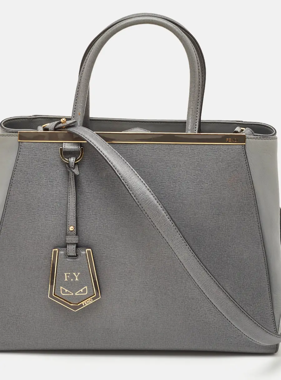 Fendi 2Jours Medium Grey Leather Tote