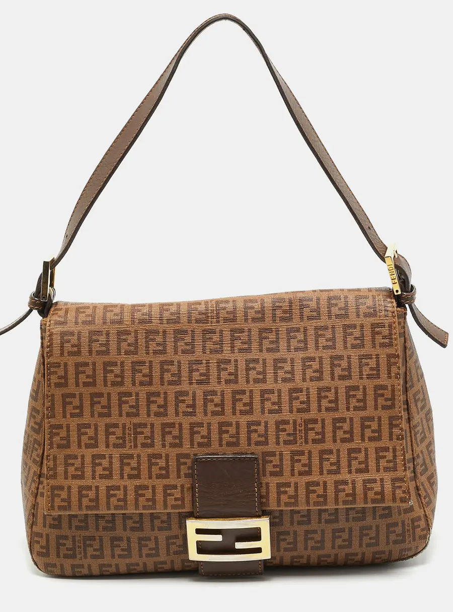 Fendi Mama Forever Brown Zucchino Coated Canvas Shoulder Bag