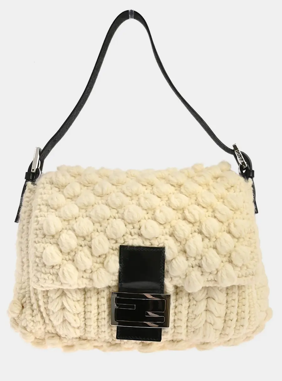 Fendi White Wool Mamma Baguette Handbag