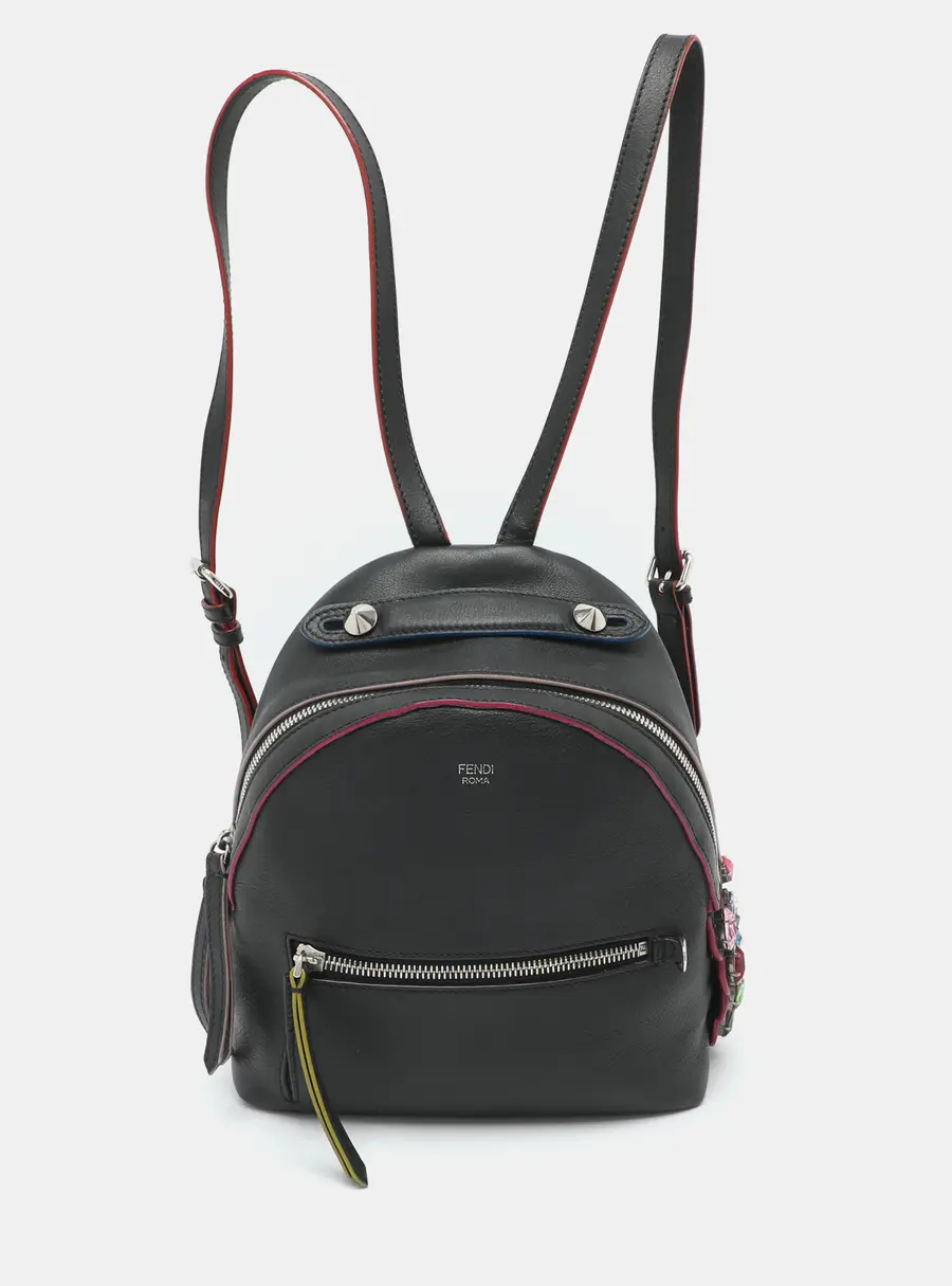 Fendi By The Way Mini Embellished Black Leather Backpack