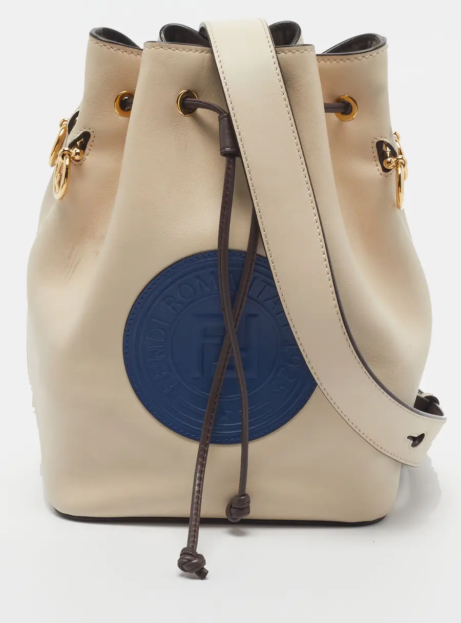 Fendi Mon Tresor Off White/Blue Leather Bucket Bag