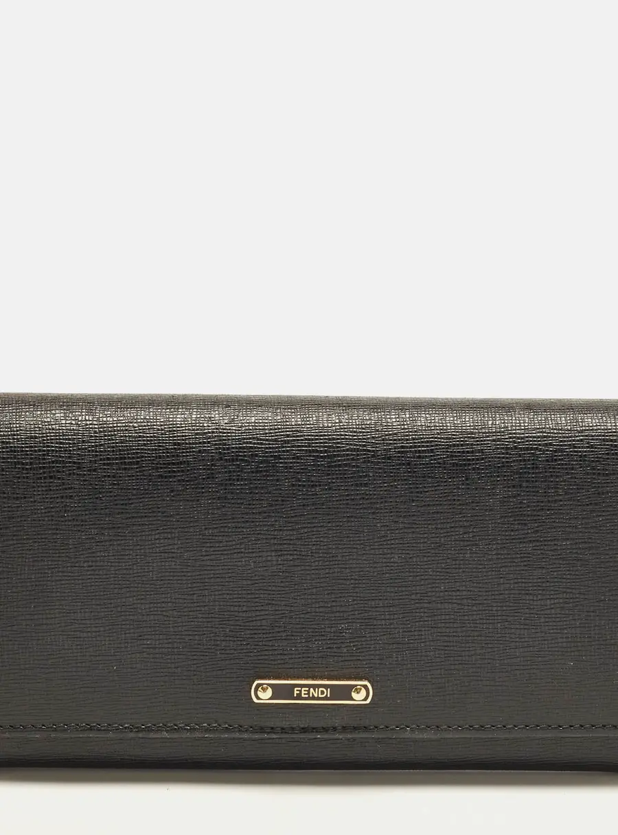 Fendi Black Leather Flap Continental Wallet