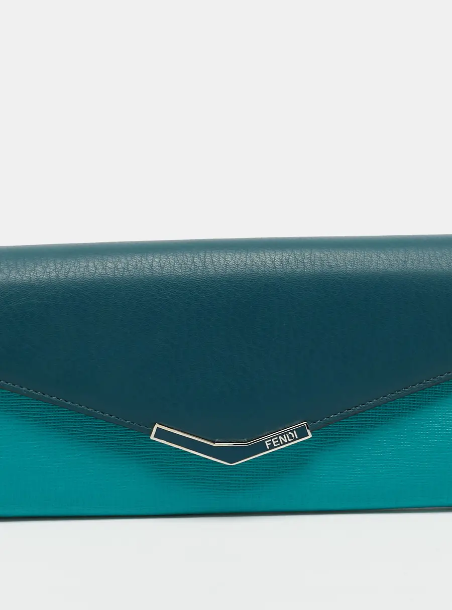 Fendi 2Jours Two Tone Green Leather Continental Wallet