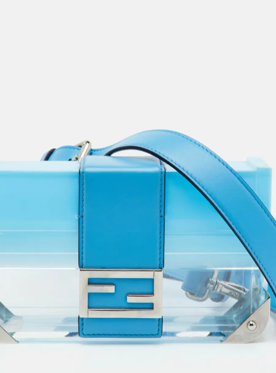 Fendi Baguette Trunk Mini Transparent/Blue Plexiglass and Leather Shoulder Bag