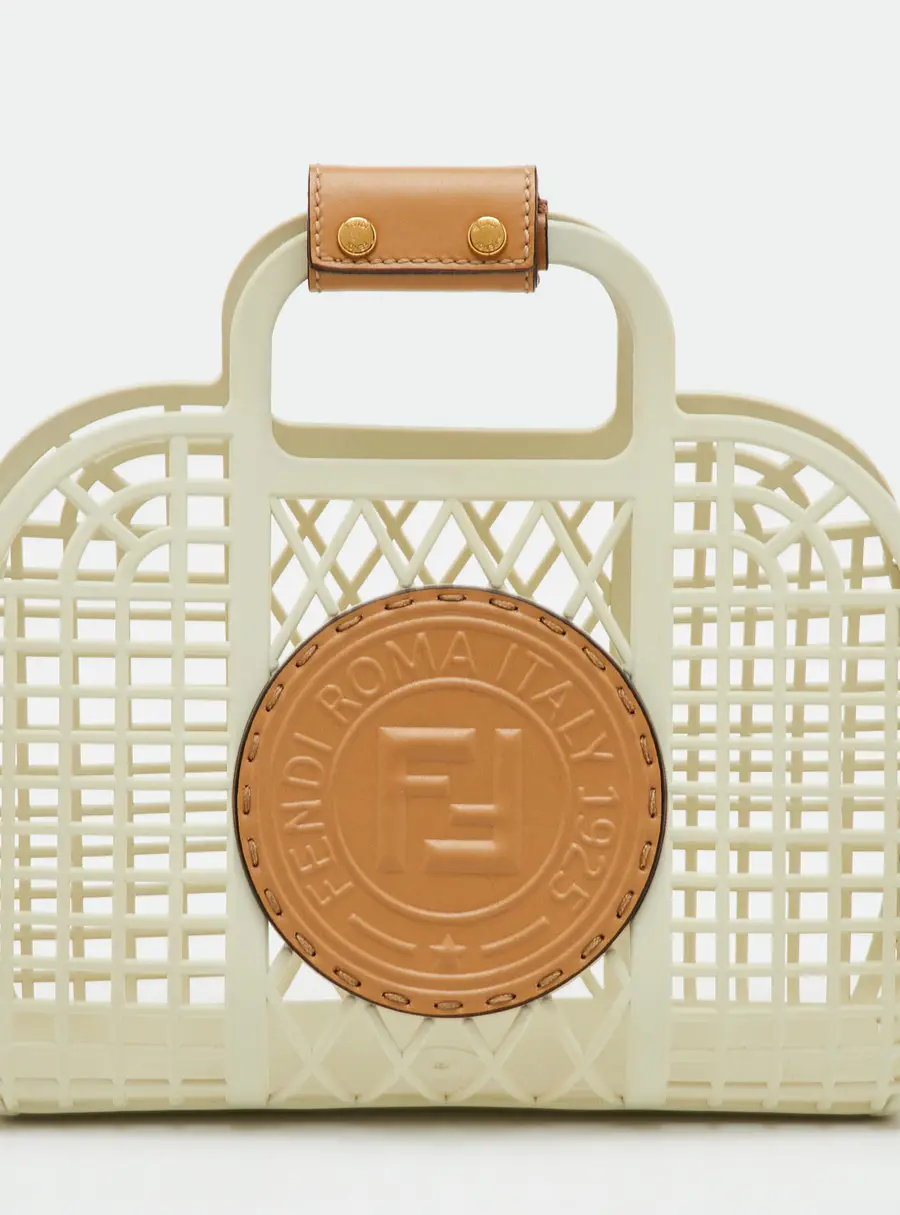 Fendi Basket Small Cream/Brown Plastic and Leather Tote