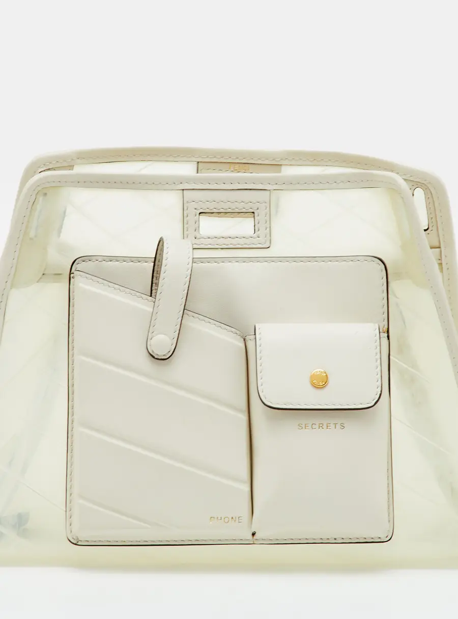 Fendi Peekaboo Defender Transparent/White PVC and Leather Pocket Clutch