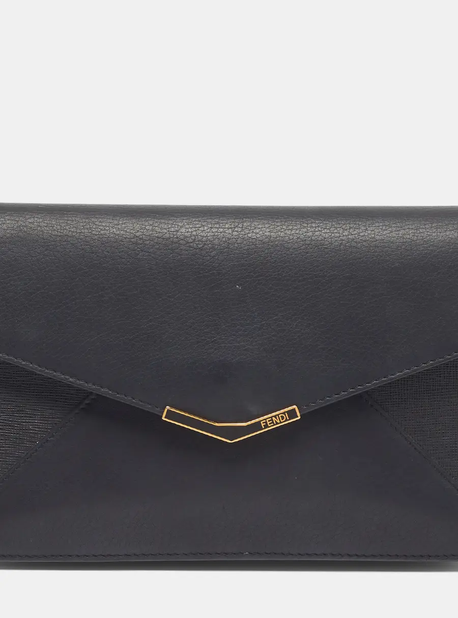 Fendi 2Jours Envelope Black Leather Clutch