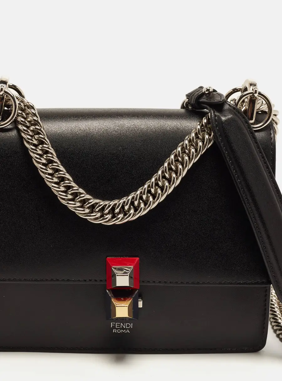 Fendi Kan I Small Black Leather Shoulder Bag