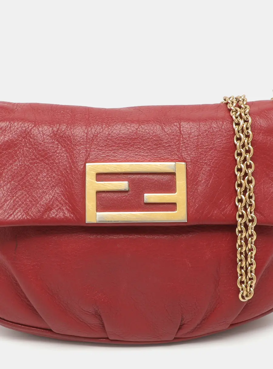 Fendi Fendista Chain Red Leather Crossbody Bag