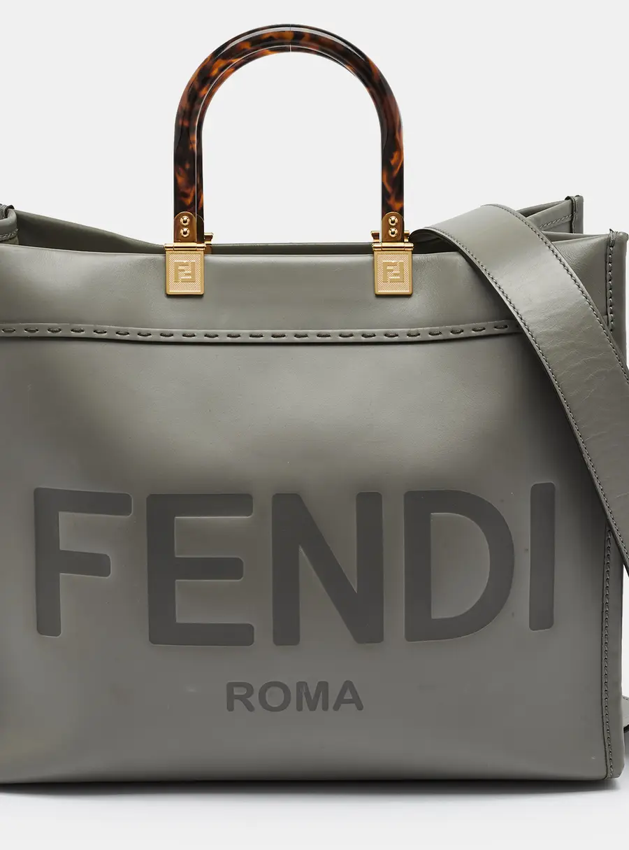 Fendi Sunshine Medium Grey Leather Shopper Tote