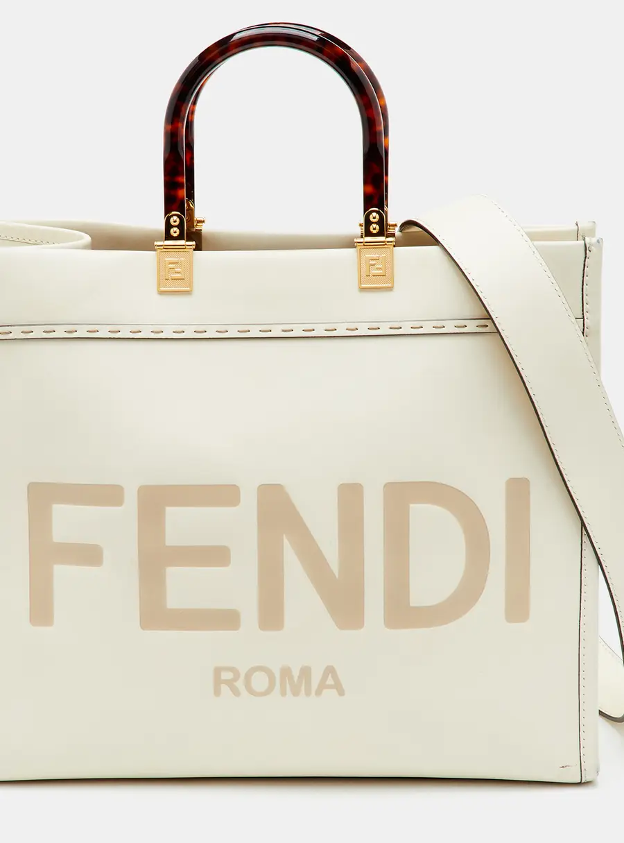 Fendi Sunshine Medium Off White Leather Tote