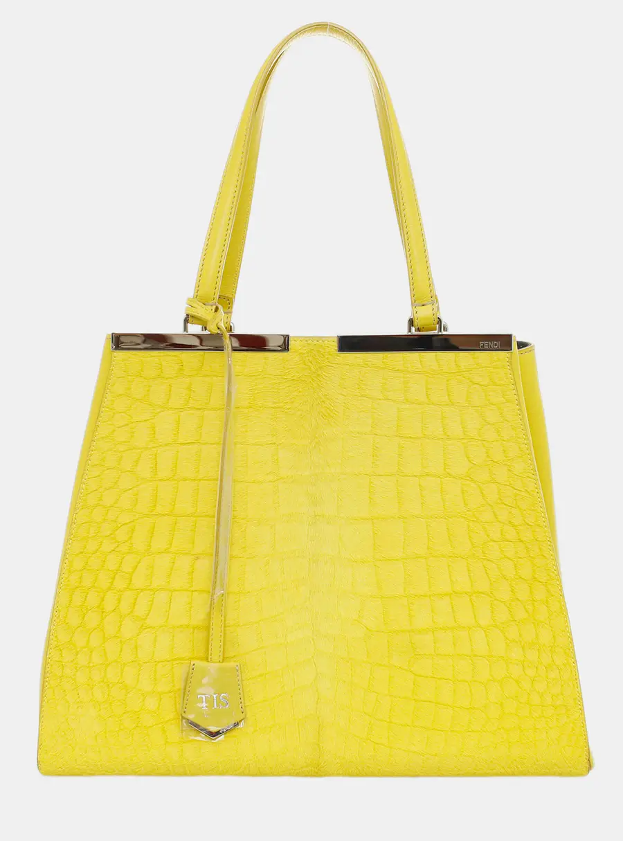 Fendi 3Jours Large Yellow Crocodile Embossed Pony Hair and Leather Top Handle Bag