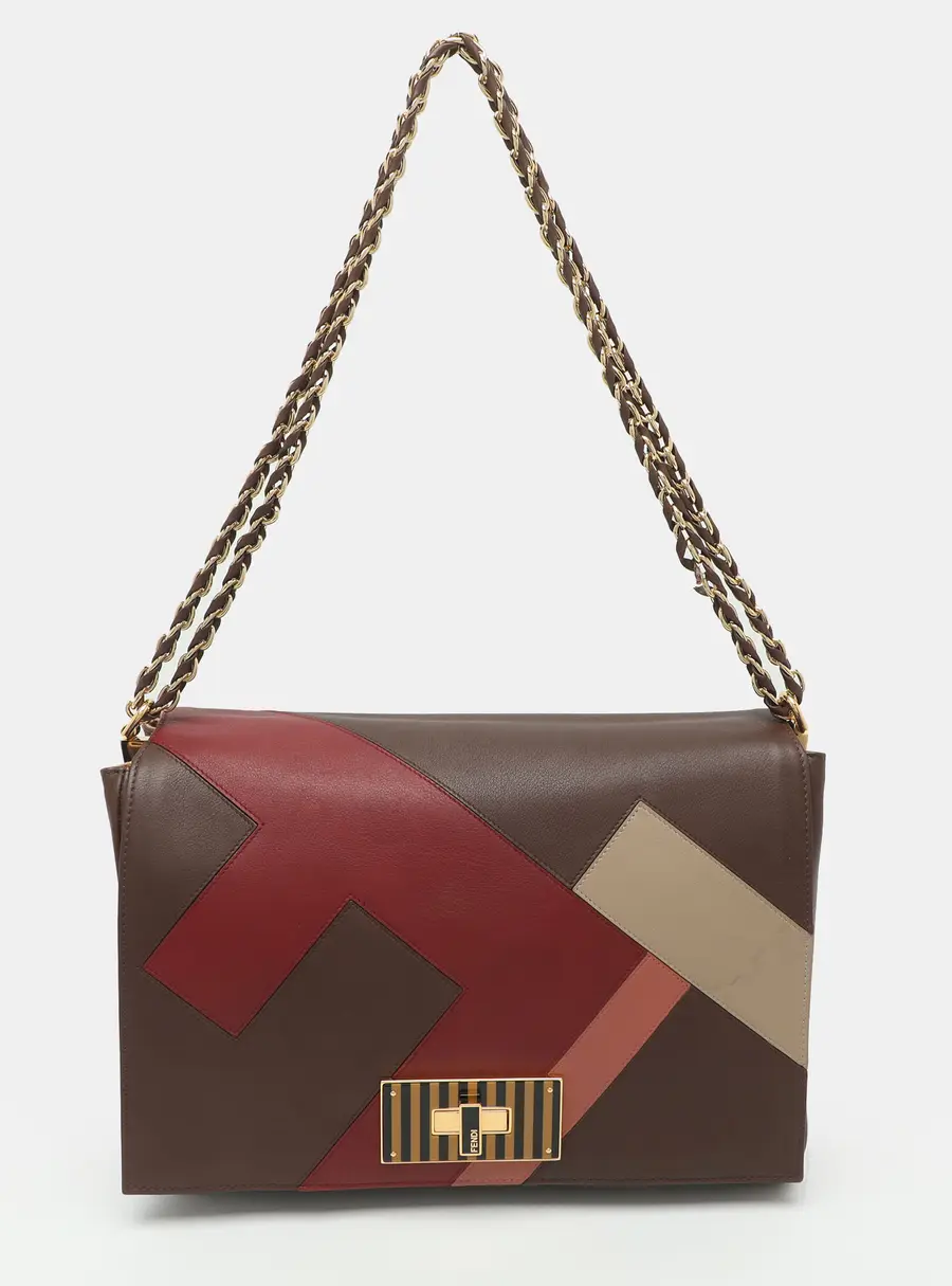 Fendi Claudia Large Burgundy/Multicolor Leather Shoulder Bag
