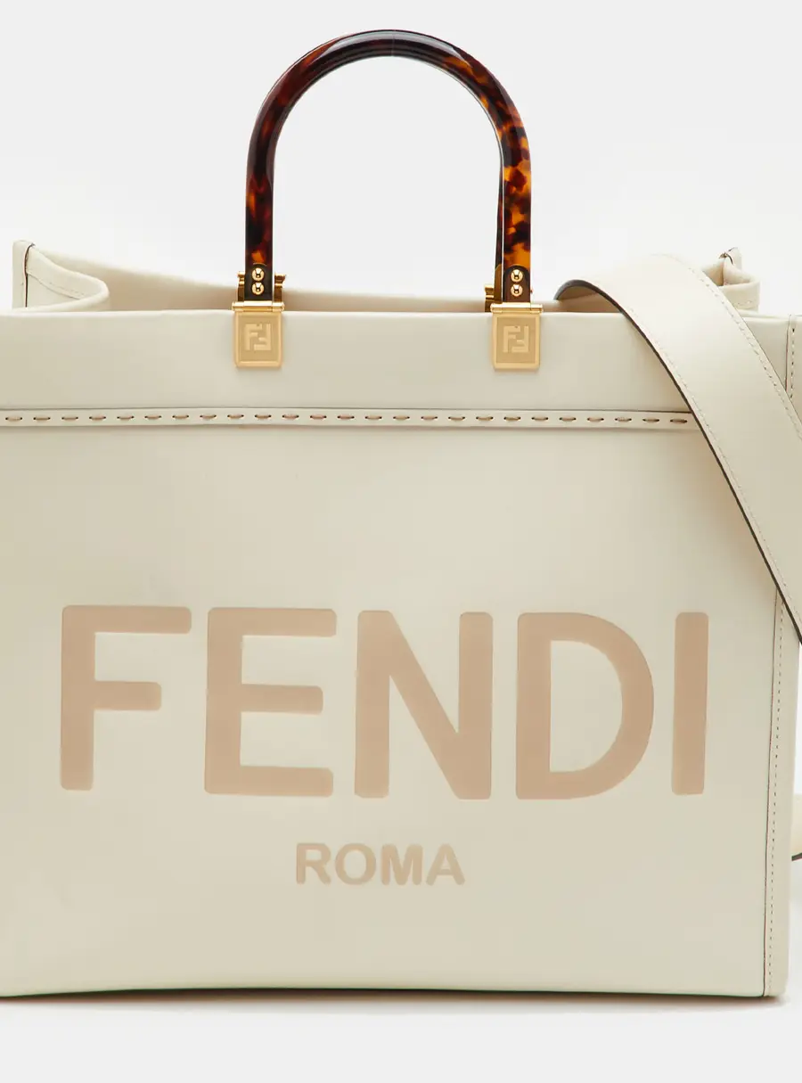 Fendi Sunshine Off White Leather and Plexiglass Shopper Tote